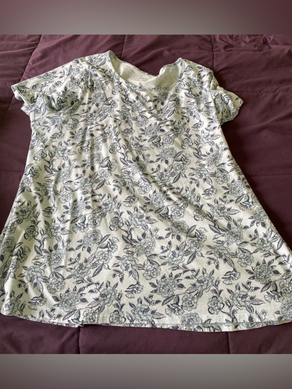 Floral Short Sleeve Tee - White with Black Floral Print